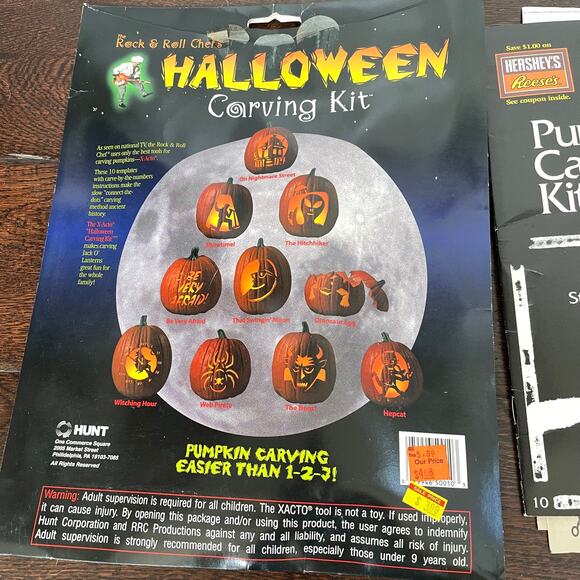 Vintage Pumpkin Carving Kit Halloween 2000 Pumpkin Masters Stencils & Saws Y2K - Picture 1 of 10